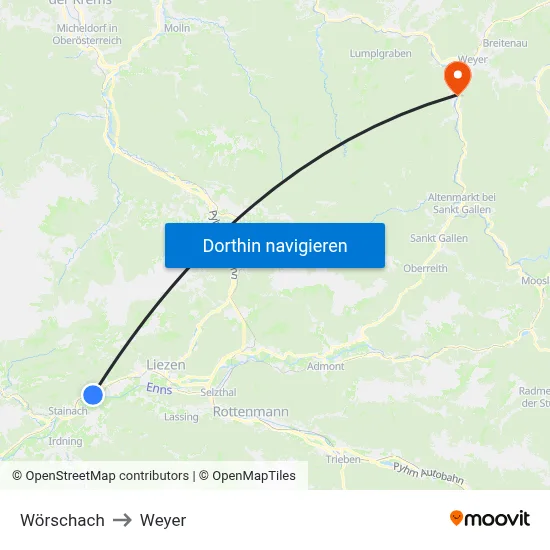 Wörschach to Weyer map