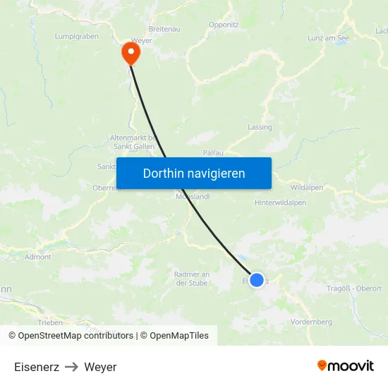 Eisenerz to Weyer map