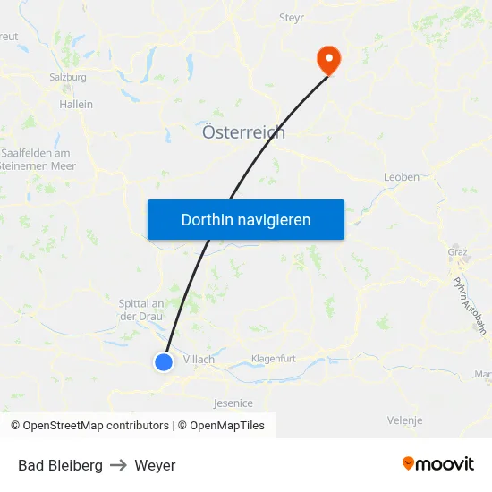 Bad Bleiberg to Weyer map