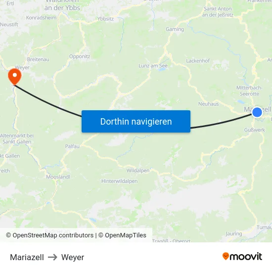 Mariazell to Weyer map