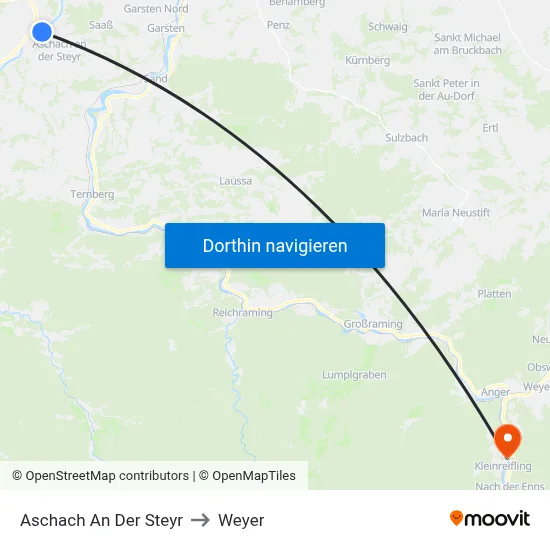 Aschach An Der Steyr to Weyer map