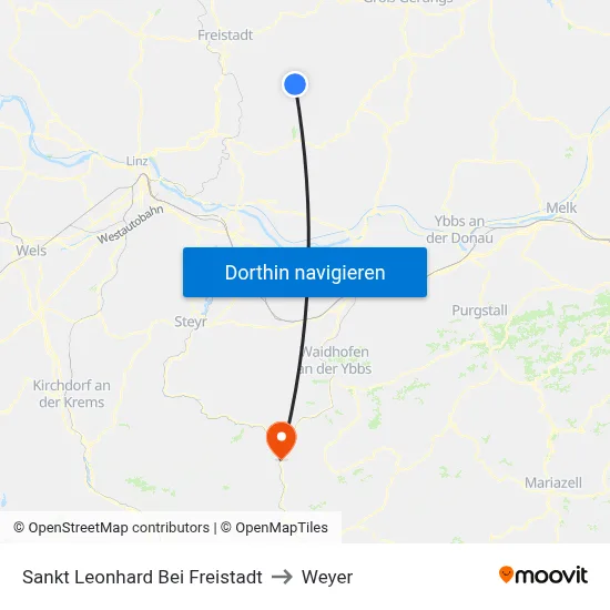 Sankt Leonhard Bei Freistadt to Weyer map