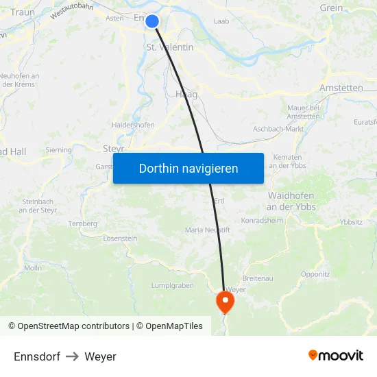 Ennsdorf to Weyer map