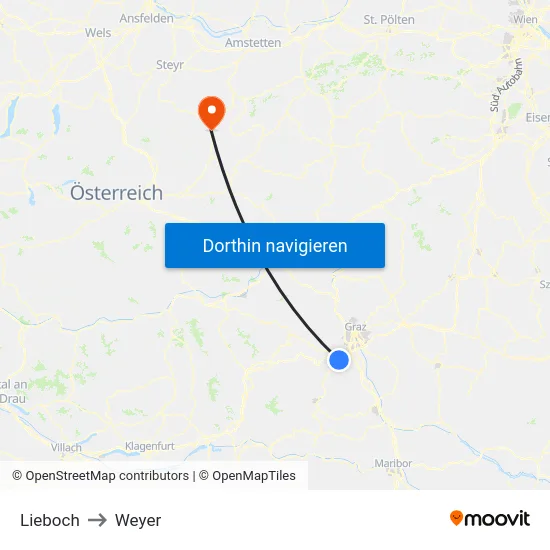 Lieboch to Weyer map