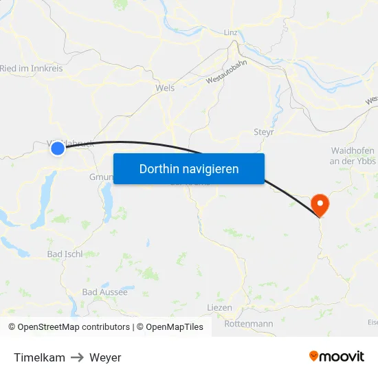Timelkam to Weyer map