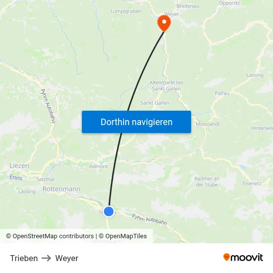 Trieben to Weyer map