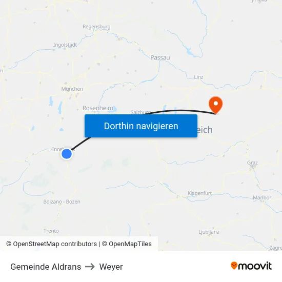 Gemeinde Aldrans to Weyer map