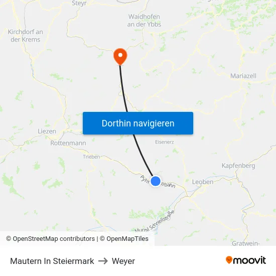 Mautern In Steiermark to Weyer map