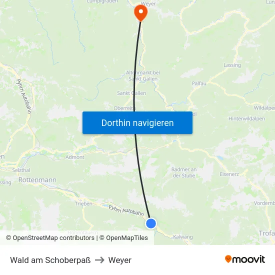 Wald am Schoberpaß to Weyer map