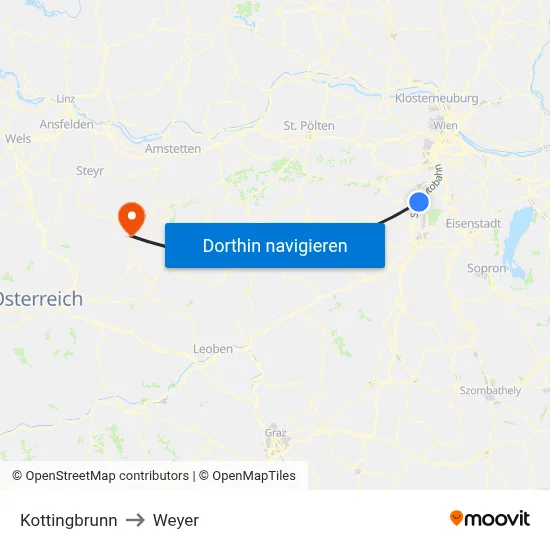 Kottingbrunn to Weyer map