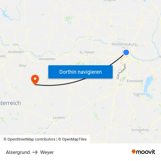 Alsergrund to Weyer map