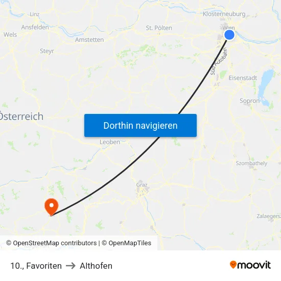 10., Favoriten to Althofen map
