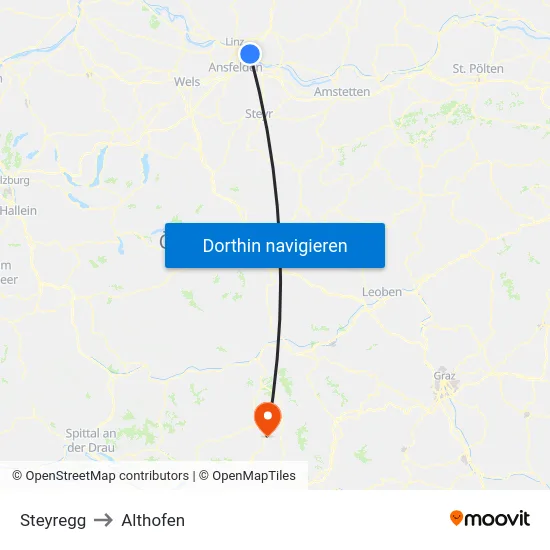 Steyregg to Althofen map