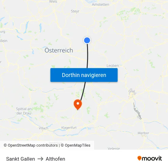 Sankt Gallen to Althofen map