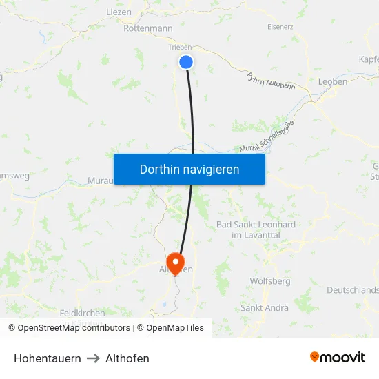 Hohentauern to Althofen map