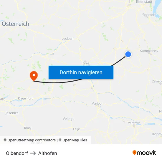 Olbendorf to Althofen map