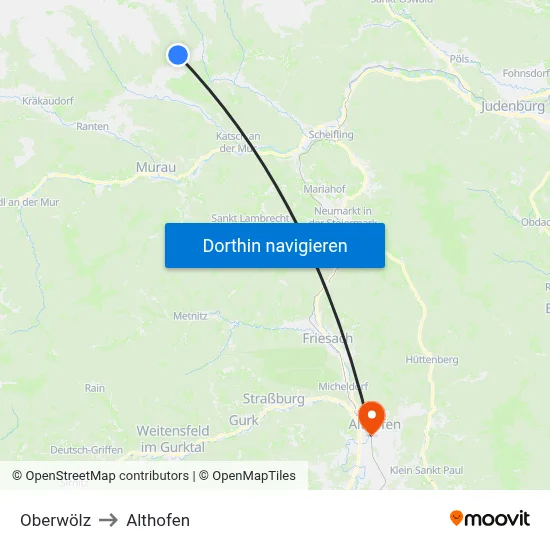 Oberwölz to Althofen map