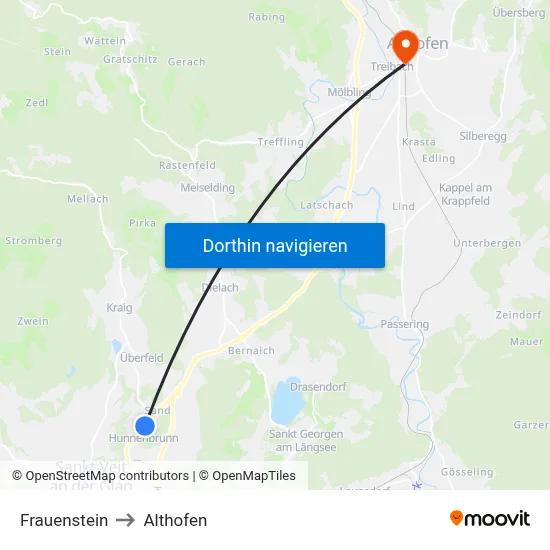 Frauenstein to Althofen map