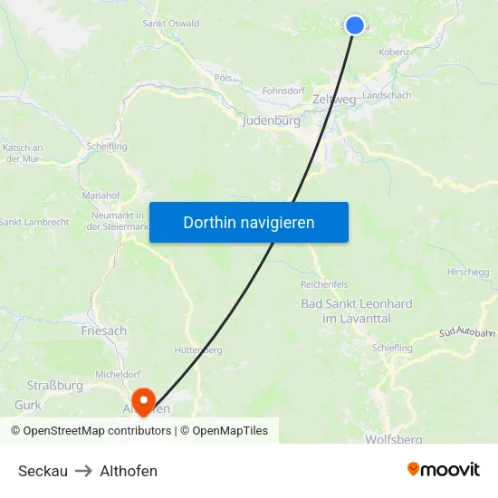 Seckau to Althofen map