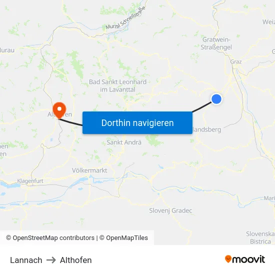 Lannach to Althofen map