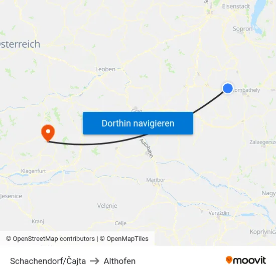 Schachendorf/Čajta to Althofen map