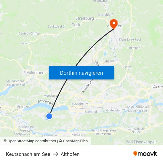 Keutschach am See to Althofen map