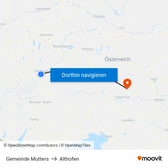 Gemeinde Mutters to Althofen map