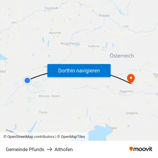 Gemeinde Pfunds to Althofen map