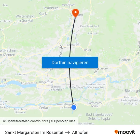 Sankt Margareten Im Rosental to Althofen map