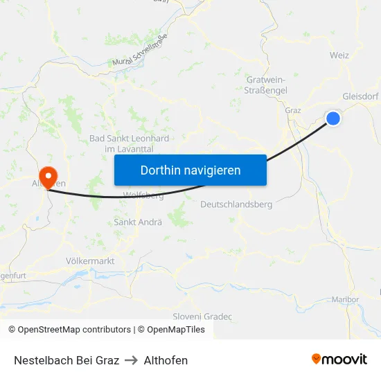 Nestelbach Bei Graz to Althofen map