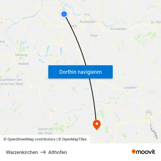 Waizenkirchen to Althofen map