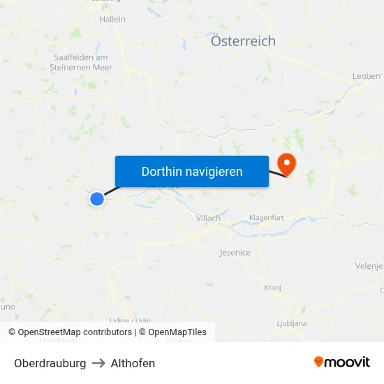 Oberdrauburg to Althofen map