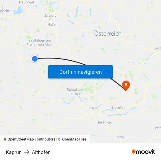 Kaprun to Althofen map