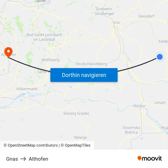 Gnas to Althofen map
