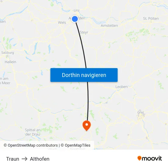 Traun to Althofen map