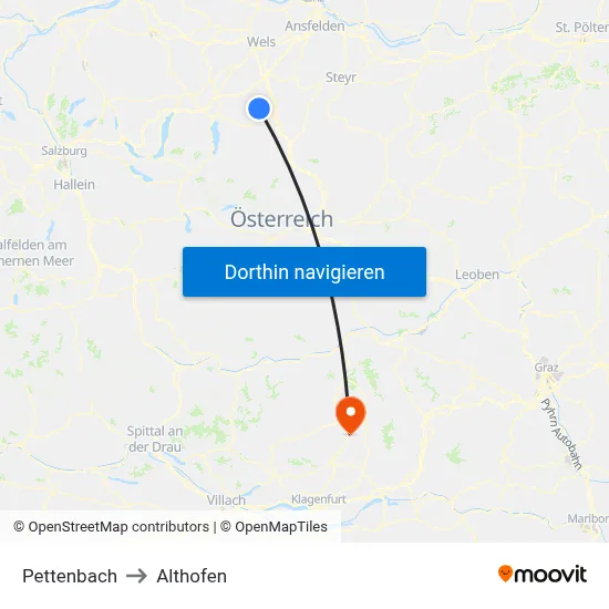 Pettenbach to Althofen map