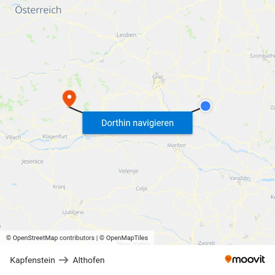 Kapfenstein to Althofen map