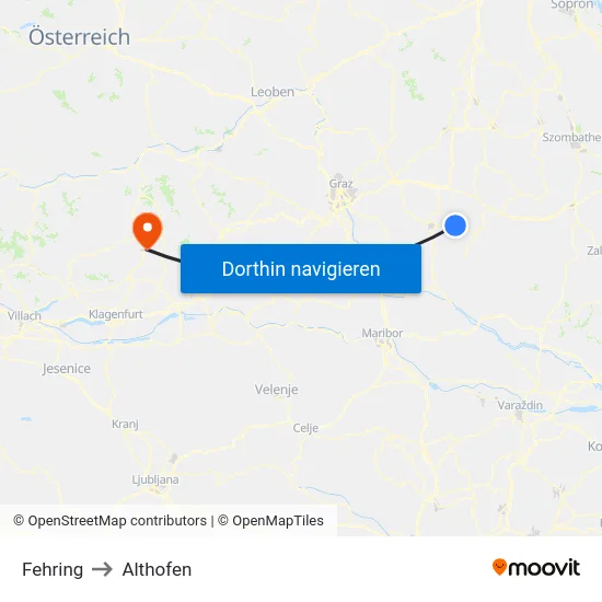 Fehring to Althofen map
