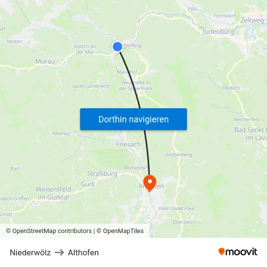 Niederwölz to Althofen map