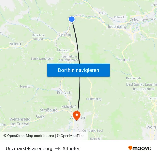 Unzmarkt-Frauenburg to Althofen map