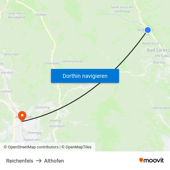 Reichenfels to Althofen map
