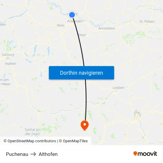 Puchenau to Althofen map