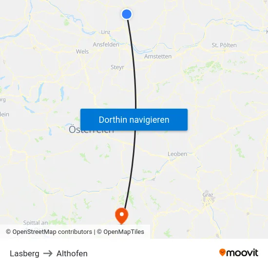 Lasberg to Althofen map