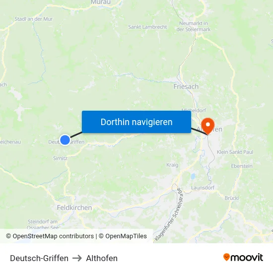 Deutsch-Griffen to Althofen map