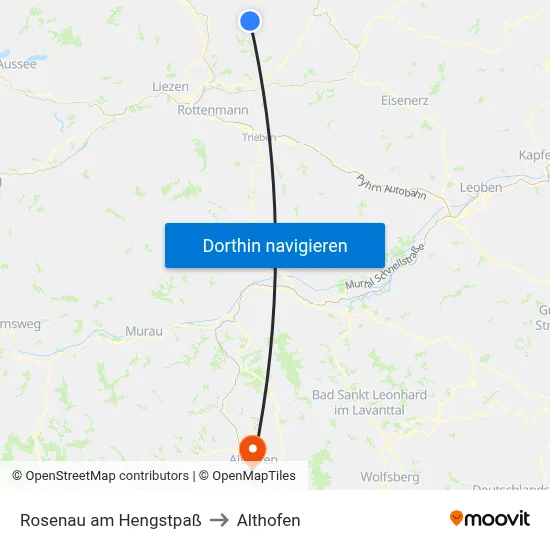 Rosenau am Hengstpaß to Althofen map