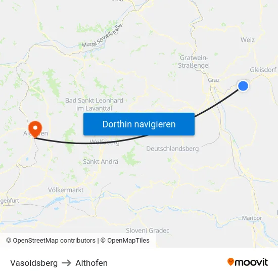 Vasoldsberg to Althofen map