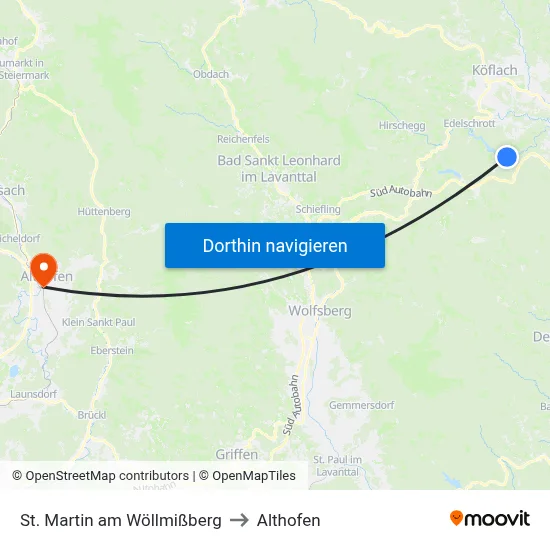 St. Martin am Wöllmißberg to Althofen map