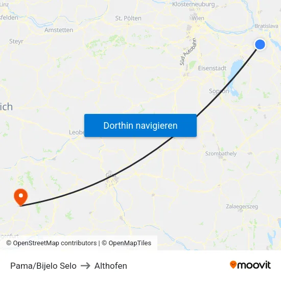 Pama/Bijelo Selo to Althofen map