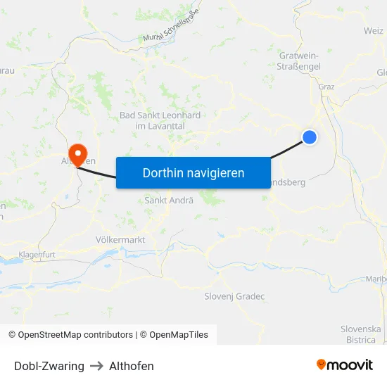Dobl-Zwaring to Althofen map