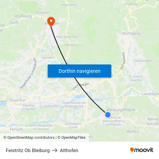 Feistritz Ob Bleiburg to Althofen map